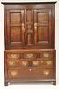 English Oak 2-Part Cupboard on Chest, 18th C.