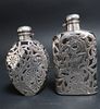 2 Silver Overlay & Glass Flask Vessels