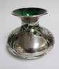 Art Nouveau Sterling Silver & Green Glass Vase
