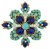 French 18K Turquoise, Lapis And 1.20ct Diamond Pendant