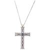 CHOKER AND CROSS WITH SAPPHIRES AND DIAMONDS. 14K AND 10K WHITE GOLD