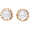 EARRINGS WITH HALF PEARLS. 14K YELLOW GOLD