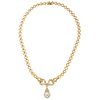 CHOKER WITH CULTURED PEARL AND DIAMONDS. 18K YELLOW GOLD