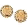 EARRINGS WITH DEMONETIZED COINS 21.6K AND 14K YELLOW GOLD