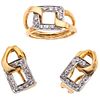 RING AND EARRINGS SET WITH DIAMONDS. 18K YELLOW GOLD AND PALADIUM SILVER