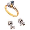 RING AND EARRINGS SET WITH SAPPHIRE AND DIAMONDS. 18K AND 14K YELLOW AND WHITE GOLD