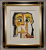 Pablo Picasso "Tete de Femme" color linocut on