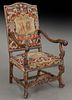 French carved upholstered arm chair,