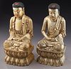 (2) Chinese Qing carved gold lacquer Buddha,