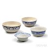 Four Dedham Pottery Rabbit Pattern Bowls