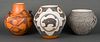 Various | Lot of Three - Zuni Pot, Acoma Pot with Bear & Acoma Black & White Pot