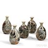 Five Mikoto Yabe (1947-2005) Bottle-form Vases