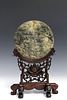 Chinese carved jade on hard wood stand table screen.