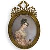 Victorian Bronze Frame with Painted Bone Portrait