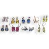 (9) Pair Of Sterling Silver and Colored Stone Earrings