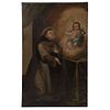 Apparition of the Child to St. Anthony. Mexico. 18th Century. Oil on Canvas. Signed "Villalobos".