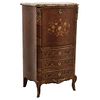 Secretaire. Early 20th Century.  Carved wood with bronze applications and marble top.