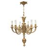 Chandelier. France. 20th Century. In gold bronze with leaf and Bacchus motifs.