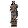 Immaculate Virgin. Mexico. Early 20th Century. Carved in polychromed wood with glass applications in eyes.