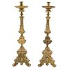 Pair of Candlesticks. Mexico. Late 19th Century. In golden bronze decorated with vegetable motif.