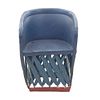 Sillón. Siglo XX. Estilo rústico. En talla de madera. Con respaldo y asiento tipo piel color azul. Decorado con cestería.