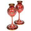 Beautiful Pair of French Red Guilloche Enamel Vases with Flowers