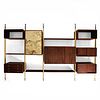 Monumental Mexican Modernist Wall Unit in Solid Mahogany and Goatskin