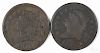 Large cent, 1812, VG, together with a large cent, 1814, VG.