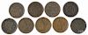 Nine large cents, to include an 1850, F, an 1852, G, three 1851, VG-F, two 1854, F, two 1856, VG-F.