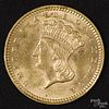 One dollar gold coin, 1874, type 3, uncirculated.