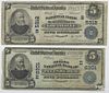 Two five dollar National Currency notes, series 1902, to include the National Bank of Kentucky