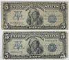 Two five dollar silver certificates, series 1899 (chief), G.