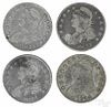 Four Cap Bust silver half dollars, 1824, VG, one with a hole, another with plugged hole.