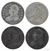 Four Cap Bust silver half dollars, to include an 1826, an 1828, an 1830, and an 1832, G-VG.