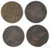 Four Connecticut colonial coins, 1787, F-AG.