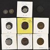 Ten assorted coins, to include two silver three cent coins, 1852, a half cent, 1828