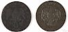 Two Massachusetts colonial coins, 1787 and 1788, G.