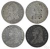Four Cap Bust silver half dollars, to include an 1835, G-VG, and three 1836, G-VG.