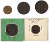 Two Civil War tokens, G-VG, together with three Hard Times tokens, G-VG.