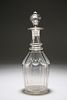 A CUT-GLASS DECANTER WITH DOUBLE RING NECK, MID-19th CENTURY, with ball cut