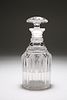 A 19th CENTURY CUT-GLASS MALLET-FORM DECANTER WITH MUSHROOM STOPPER, the tr