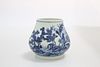 A CHINESE BLUE AND WHITE PORCELAIN VASE OF SQUAT BALUSTER FORM WITH UNDERGL