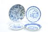 THREE CHINESE BLUE AND WHITE PLATES, 18th Century; together with A CHINESE 