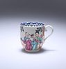 A WORCESTER MANDARIN COFFEE CUP, c. 1770, painted with figures in a garden,