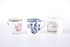 A FIRST PERIOD WORCESTER BLUE AND WHITE COFFEE CUP, with floral prints; tog