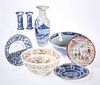 A GROUP OF CERAMICS, including a large Chinese 18th Century blue and white 