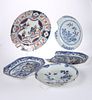A GROUP OF FIVE CHINESE EXPORT PORCELAIN PLATES, 18th CENTURY, all with dam