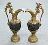 A LARGE PAIR OF RENAISSANCE REVIVAL GILT AND PATINATED BRONZE EWERS, 19TH C