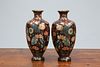 A PAIR OF JAPANESE CLOISONNE VASES, MEIJI PERIOD, of hexagonal baluster for