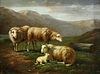 19th CENTURY SCHOOL, SHEEP IN A MOORLAND LANDSCAPE, oil on panel, indistinc